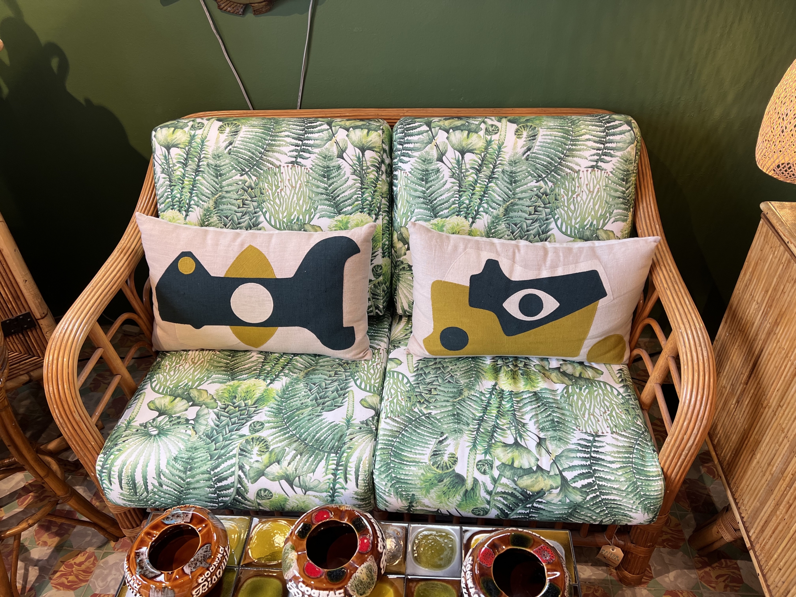 rattan couch⎮jungle⎮jungle style⎮rattan⎮couch⎮vintage⎮handmade⎮cushion⎮green