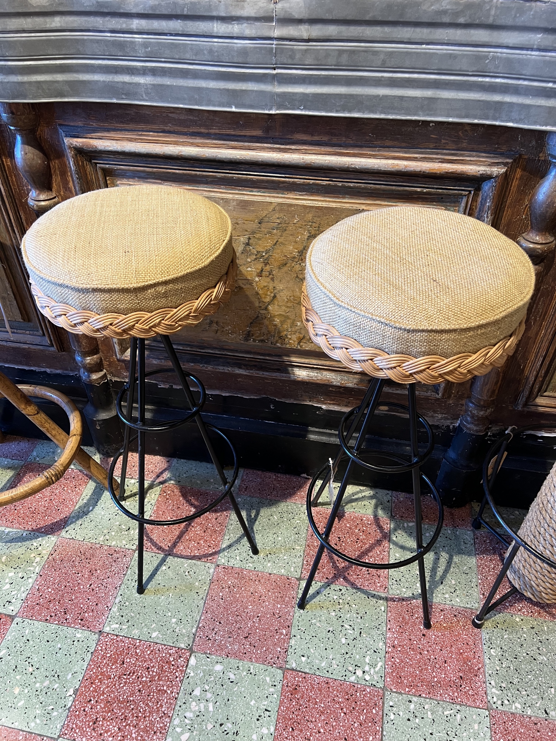 bar stool⎮rattan and iron⎮Vintage stool⎮handmade bar stool