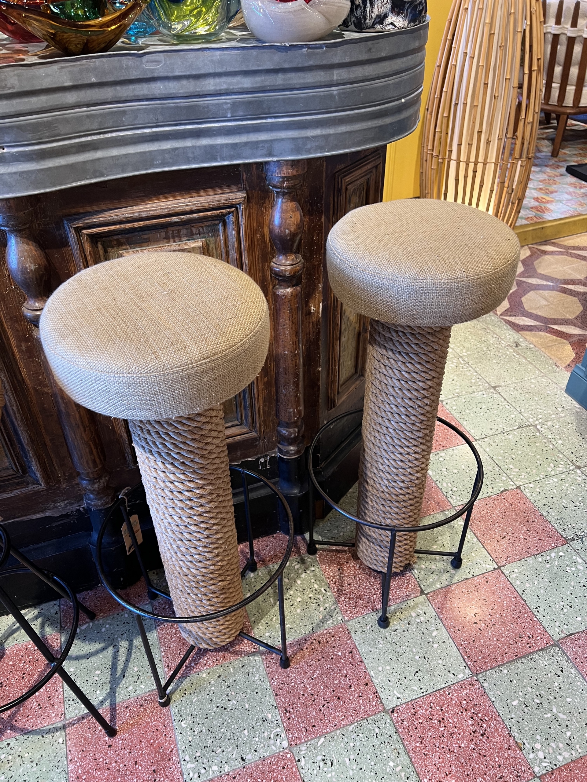Audoux et Minet stool⎮vintage bar stool⎮rope en steel stool⎮handmade stool